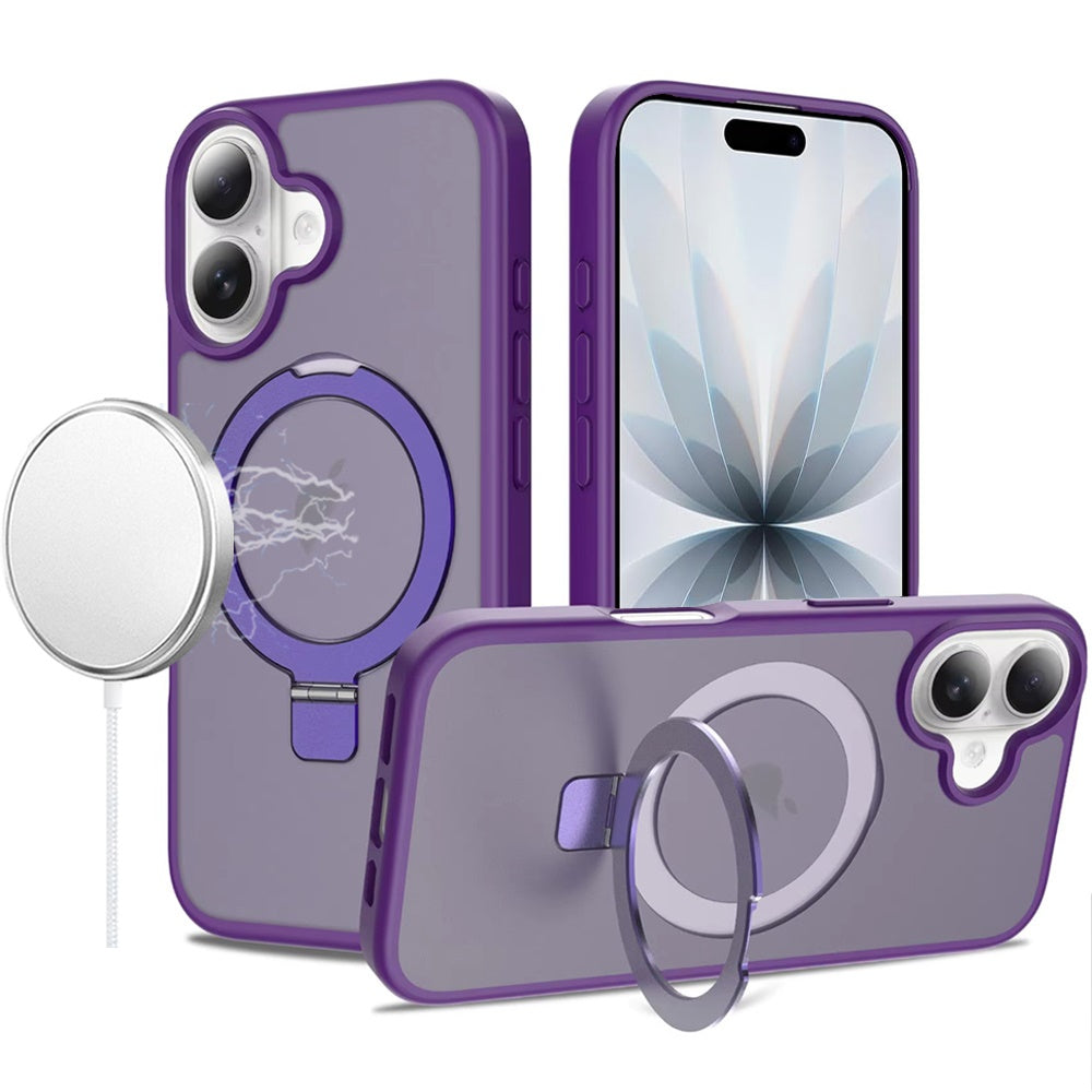 For Apple iPhone 17 (6.3") Magnetic Circle Back with Ring Stand Full Rotation Matte Hybrid Shockproof Case Cover