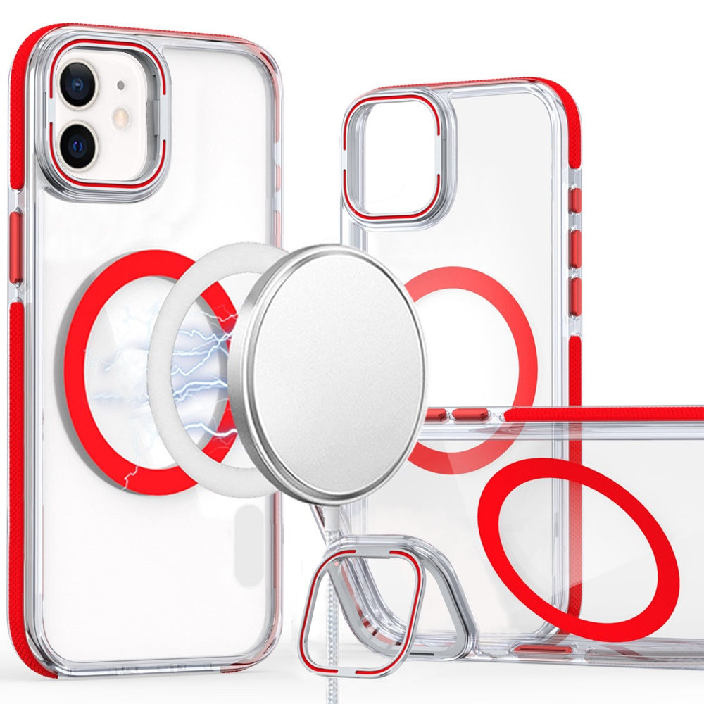 For Samsung Galaxy S21 Hybrid Clear Invisible Camera Bracket Stand [With Magsafe Magnetic Circle] Shockproof Color Frame Case Cover Red