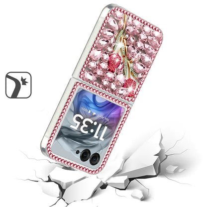For Motorola Razr 2025 /2024 Bling Crystal 3D Full Diamonds Luxury Sparkle Rhinestone Hybrid Case Cover Pink Exquisite Garden Flower