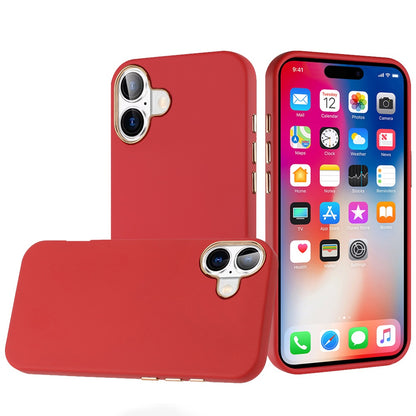 For Apple iPhone 16 Pro Slim Classic Hybrid Around Rubber Gummy Gel Slick Hard PC Silicone TPU Chromed Button Case Cover Red