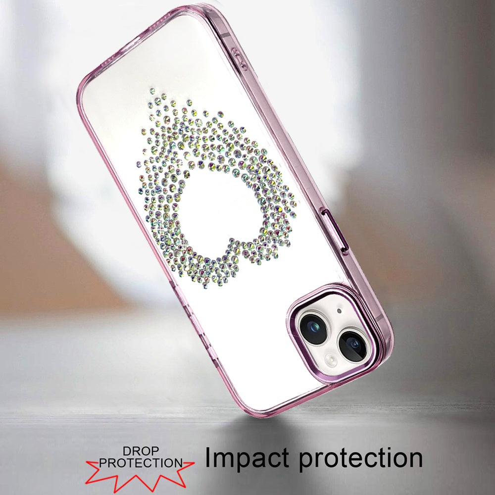 Phone Case for iPhone 15 (6.1") Angel Hearts Bling Shimmer Colorful Glitter Chrome Edge Shockproof Stylish Hybrid Design Cover Purple