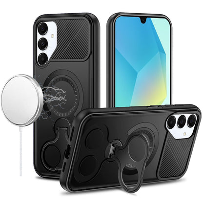 For Samsung Galaxy A16 5G Hybrid with Invisible 2 Hole Ring Stand Magnetic back Car Mount Friendly Protector Case Cover
