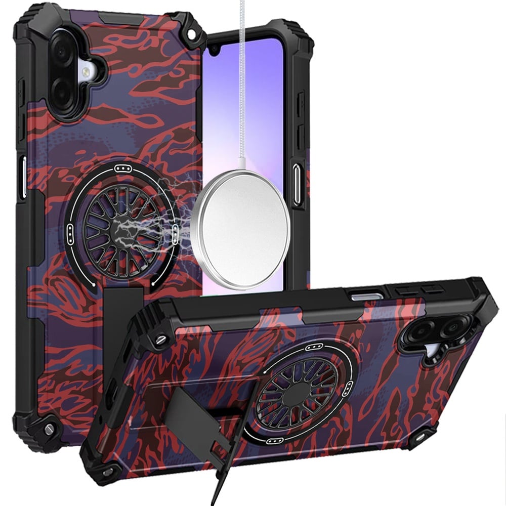 For Samsung Galaxy A07 Magnetic Invisible Kickstand Holder with CD Texture Design, Shockproof Hybrid Military Grade Heavy Duty Case Cover