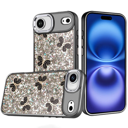For Apple iPhone 17 Air (6.6") Cute Butterfly Crystal Diamond Glitter Case Sparkle Bling Frame Metallic Edges, Shimmer TPU Hybrid Case Cover