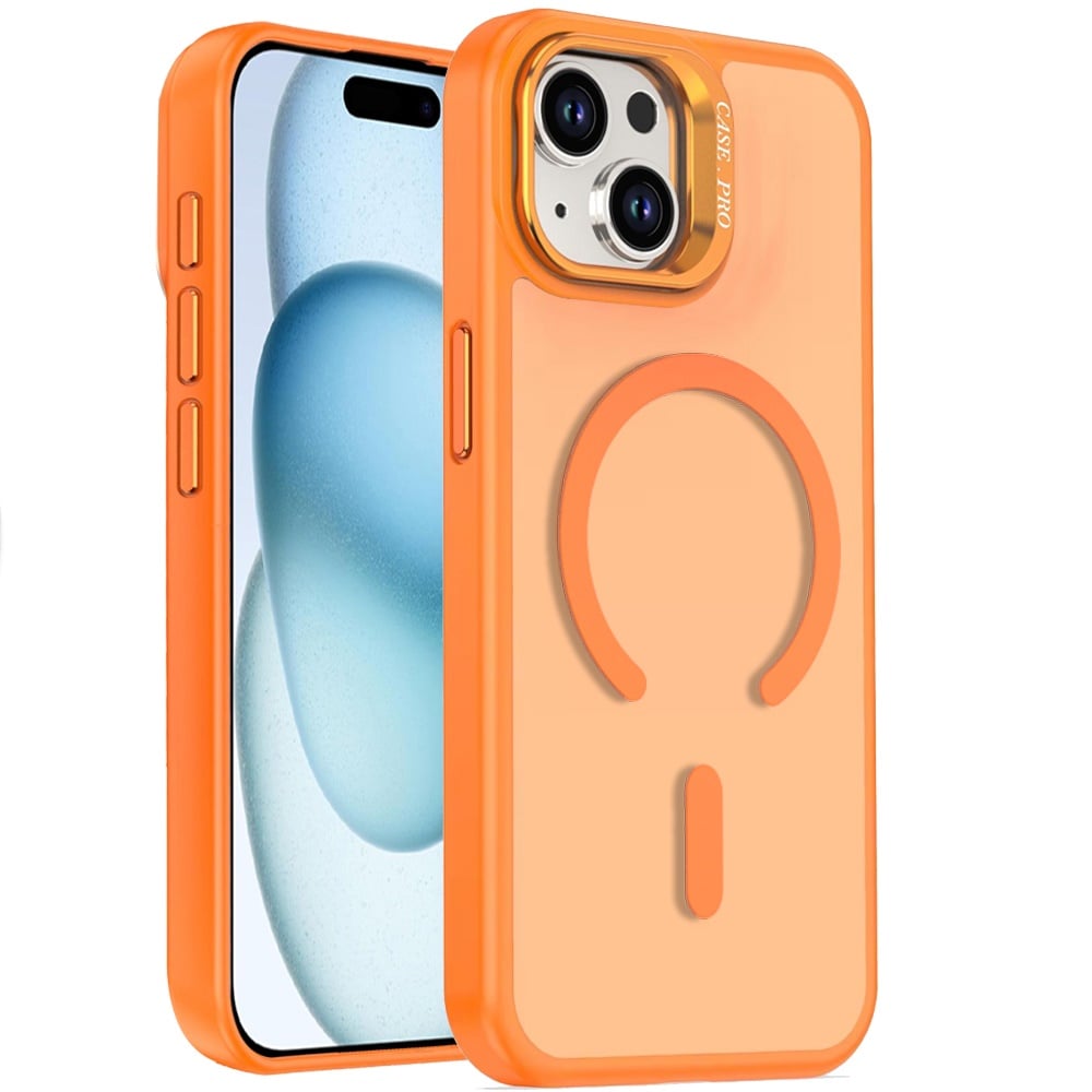 For iPhone 12 / iPhone 12 Pro (6.1") MagSafe Compatible Matte Metallic Stand TPU Hybrid Drop Protection Camera Kickstand Case Cover Cosmic Orange