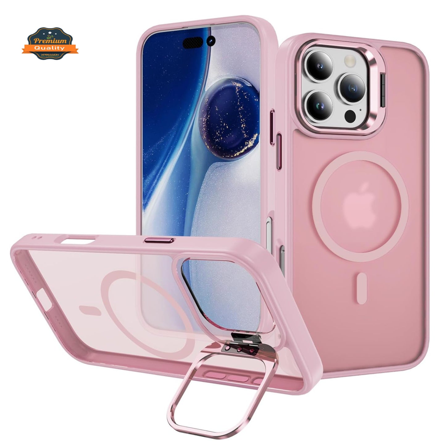 For Apple iPhone 17 Pro Clear Back Hybrid with MagSafe Compatible Metal Camera Stand Colorful Bumper Frame Shockproof Case Cover