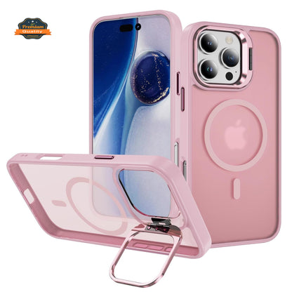 For Apple iPhone 17 Pro Max Clear Back Hybrid with MagSafe Compatible Metal Camera Stand Colorful Bumper Frame Shockproof Case Cover