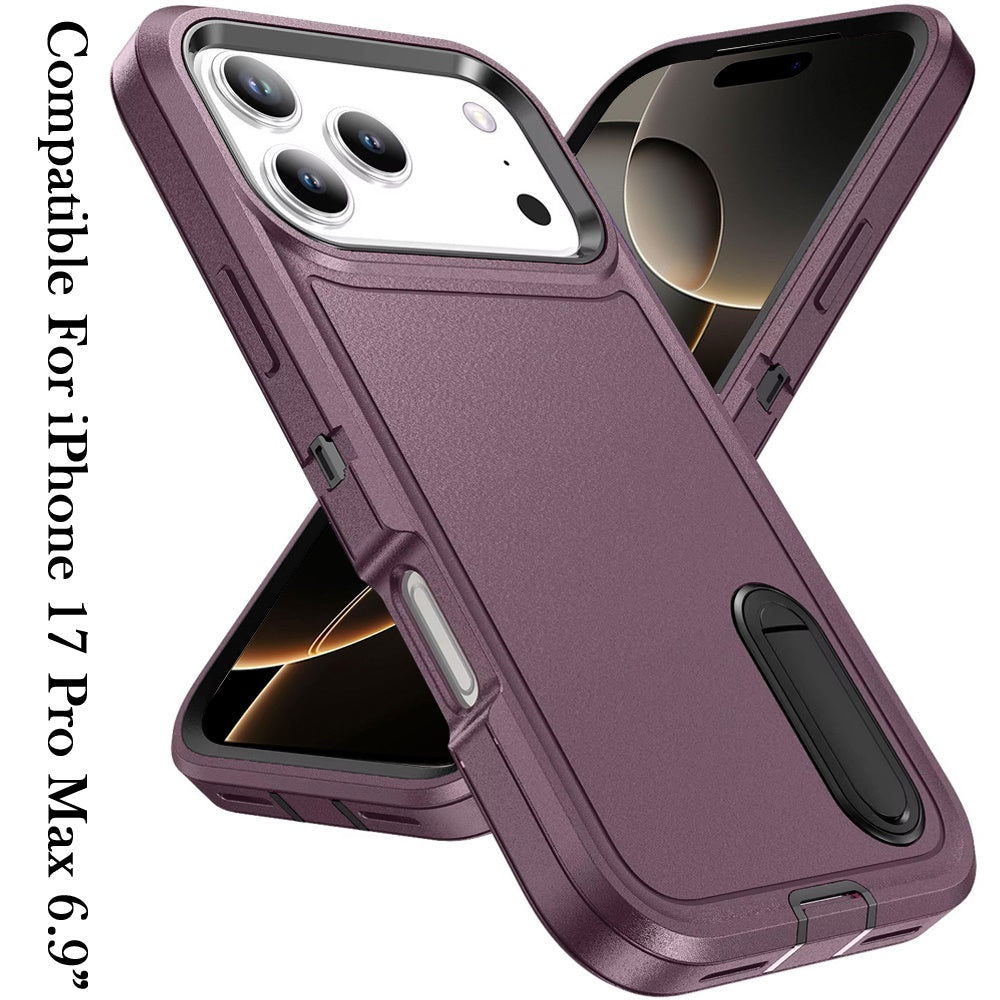 For Apple iPhone 17 Pro Max Hybrid 3 Layers Hard 3in1 Shockproof with Kickstand Heavy Duty Hard TPU Rubber Anti-Drop Case Cover