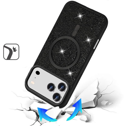Phone Case for Apple iPhone 17 Pro Magnetic Bling Diamond Sparkle Hybrid Shockproof Rugged Grip Durable Protection Anti-Slip Armor Design Cover Black