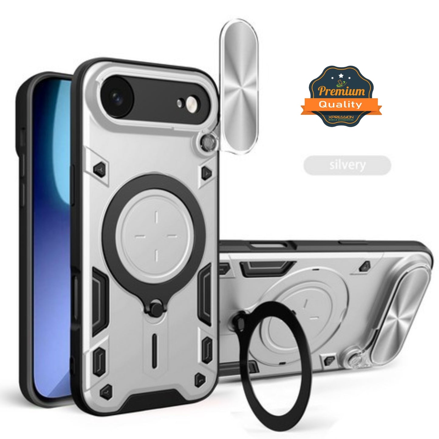 For Apple iPhone 17 AIR Hybrid Shockproof with Magnetic Ring Stand, Compatible with Magsafe & Sliding Camera Lens Protector Case Cover