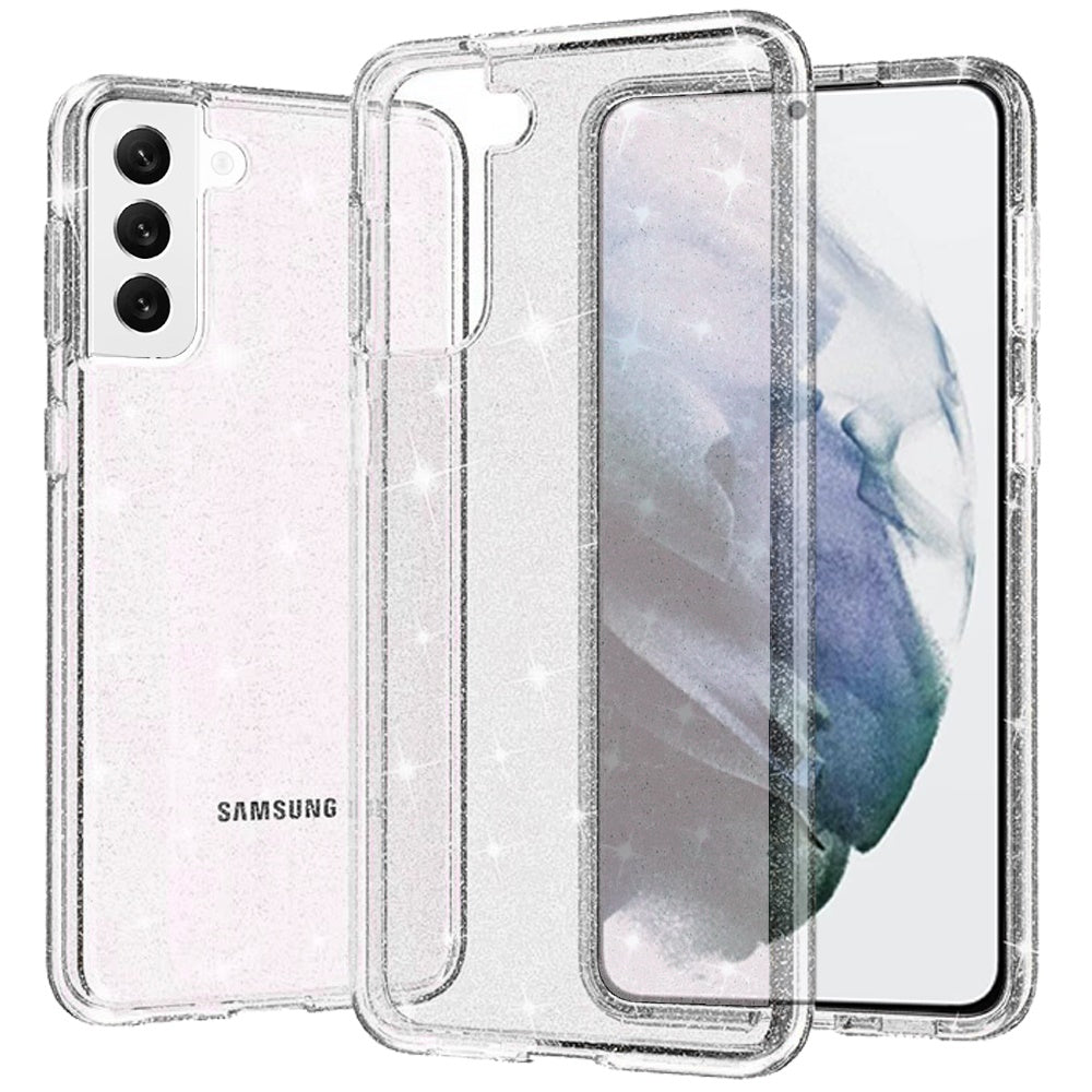 For Samsung Galaxy S26+ / S26 Plus Transparent Glitter Shiny Sparkle Bling TPU Rubber Hard Back Hybrid Frame Shockproof Case Cover