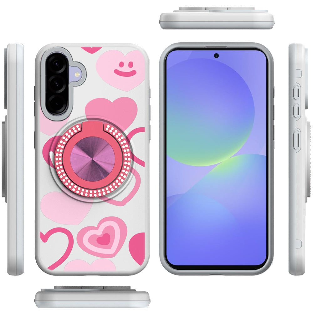 For Samsung Galaxy A37 Pattern Design Hybrid with Invisible Ring Stand & Magnetic Back, Shockproof Protective Grip Case Cover