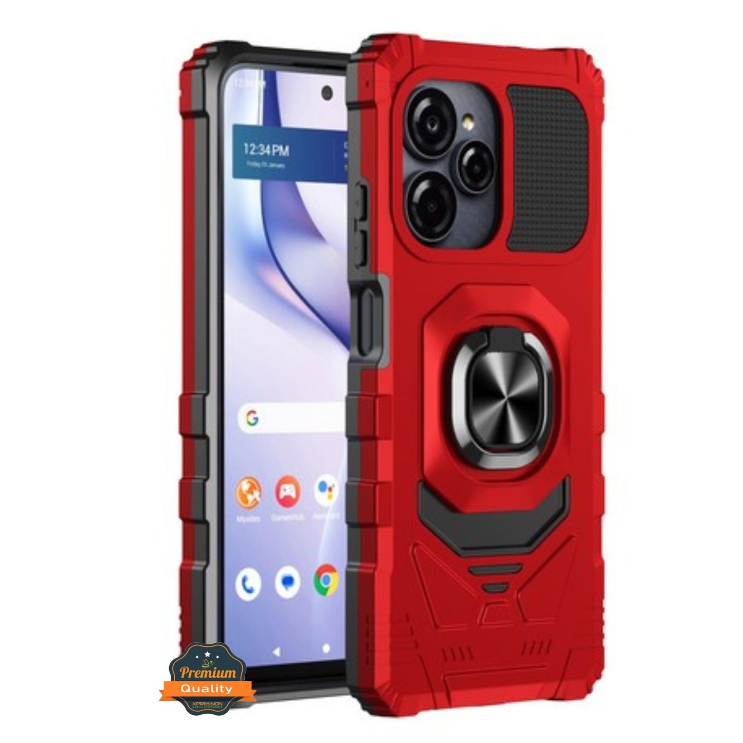 For BLU View Speed Ultra 5G Hybrid Magnetic Car Mount Ring Kickstand Stand Holder Full-Body Armor Protective [Military Grade] Case Cover