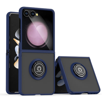 For Samsung Galaxy Z Flip 7 Semi Transparent Matte Hybrid Protective PC & TPU Shockproof with 360° Rotation Ring Stand Case Cover