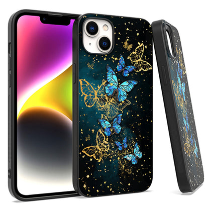 For Apple iPhone 15 (6.1") Marble Fashion Stylish Flake Glitter Bling Hybrid Glossy TPU Rubber Hard PC Protection Butterfly Phone Case Cover