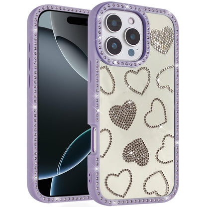 For iPhone 16 Pro Max (6.9") Spread Love Glitter Shimmer Bling Diamond Edge Hybrid Drop Protection Shockproof Design Case Cover
