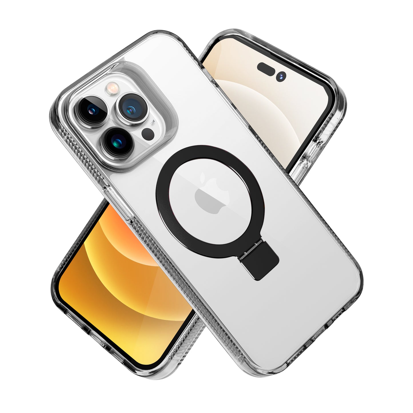 For Apple iPhone 16 Pro Max (6.9") Transparent HQ Magnetic Ring Circle Stand with MagSafe Compatible Hybrid Dotted Edged Case Cover