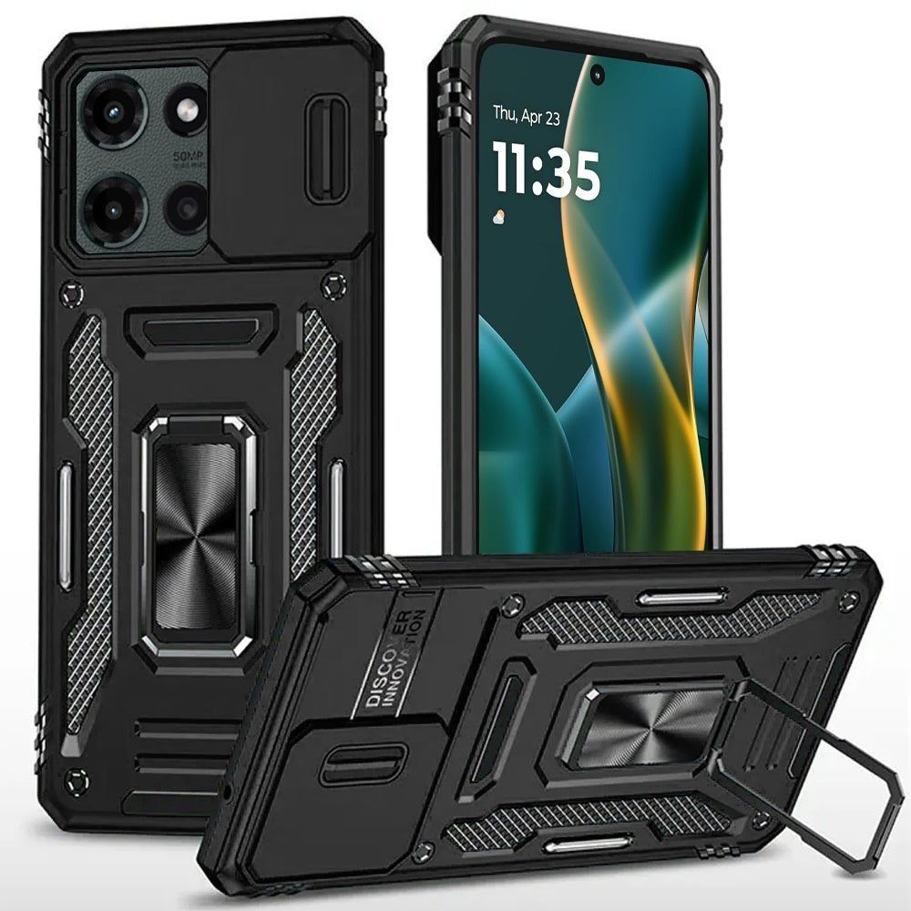 For Motorola Moto G Stylus 5G 2026 /2025 Tough Hybrid Case with Movable Camera Window & Metal Ring Stand Shockproof Case Cover Cosmic Orange