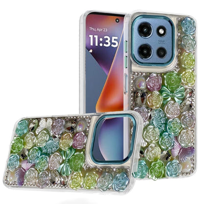 For Samsung Galaxy A57 3D Diamond Floral Roses Flower Bling Stone Hybrid, Sparkly Rhinestone Gemstone Back Shockproof Case Cover