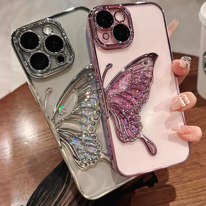 For Samsung Galaxy S25 /S24 Glitter 3D Butterfly Bling Case, Chrome Electroplate Sparkle Liquid Flowing Plating Hybrid Bumper Case Cover