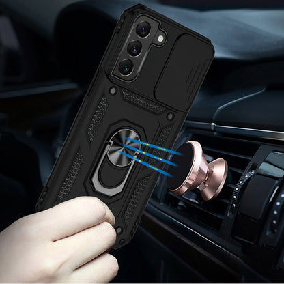 For Samsung Galaxy S21 Ultra Shockproof Edge Bumper with Stand, Camera Lens Protection & 360° Rotate Ring Kickstand Case Cover