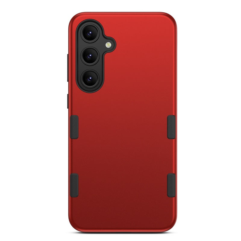 For Hybrid Slim Shockproof Bumper Protective Hard PC + Rubber TPU Phone Cover Bravo Series Case for Samsung Galaxy S24 Fan Edition - Red Case Cover Red