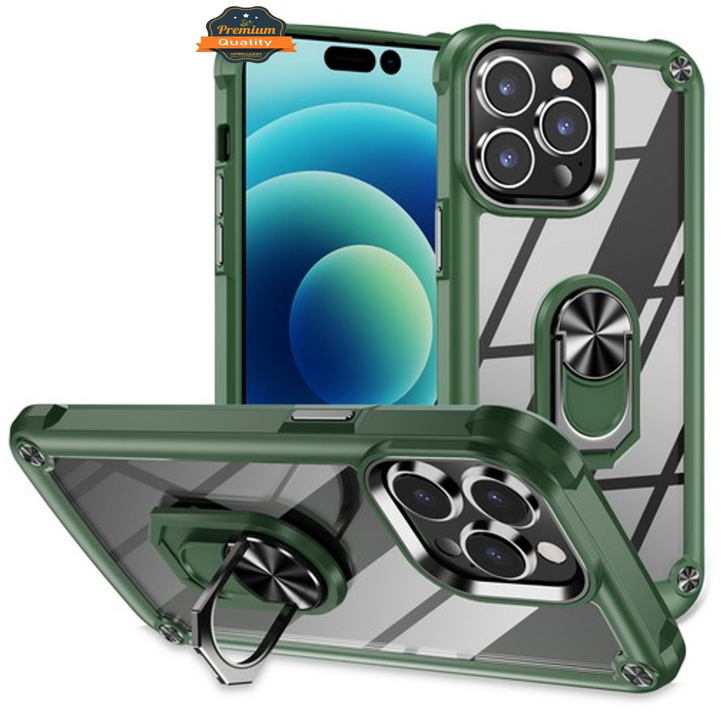 For Apple iPhone 15 Plus (6.7") Clear Transparent Hybrid with 360° Magnetic Ring Stand PC Heavy Duty Shockproof Back  Phone Case Cover