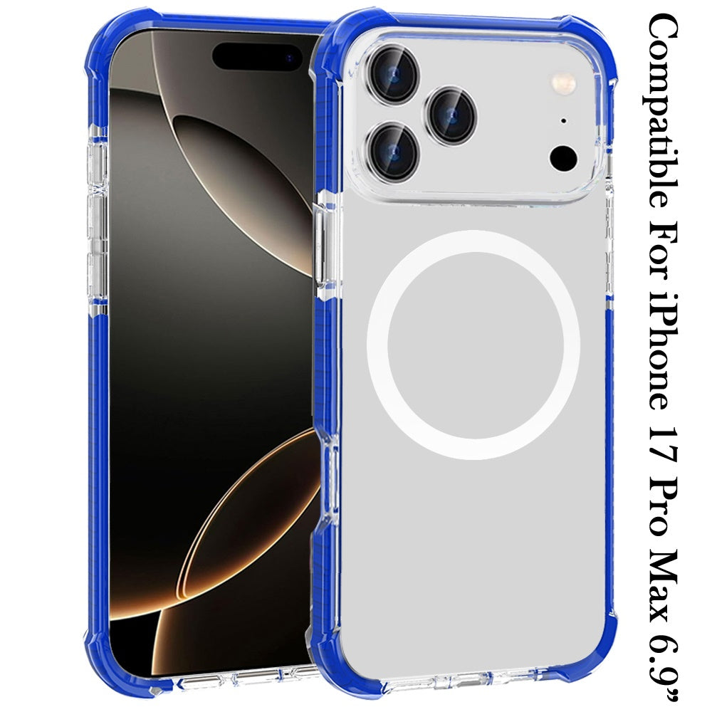 For Apple iPhone 17 Pro Max (6.9") Magnetic Acrylic Case Transparent Back, Rugged Colorful Frame, Shockproof Hybrid, MagSafe Compatible Case Cover