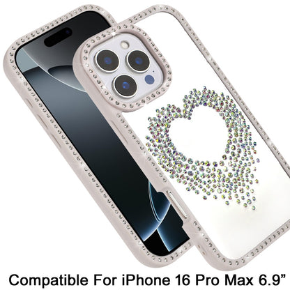 For iPhone 16 Pro Max (6.9") Angel Hearts Glitter Shimmer Diamond Edge Hybrid Drop Protection Shockproof Design Case Cover