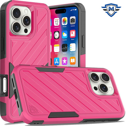 For Apple iPhone 16 Pro Max (6.9") Premium Design Hybrid lined Shockproof Rugged Textured 2in1 Hard PC & Silicone TPU Non Slip Tough Case Cover