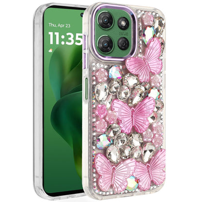 For Motorola Moto G Power 5G 2026 /2025 3D Diamond Floral Butterfly Bling Stone Hybrid, Sparkly Rhinestone Gemstone Back Shockproof Case Cover Purple