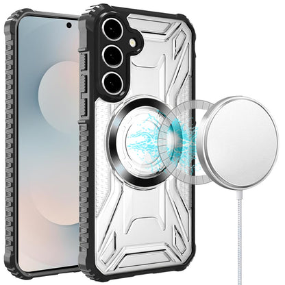 For Samsung Galaxy S25 Fan Edition /Galaxy S25 FE Magnetic Circle Transparent Rugged Hybrid MagSafe Compatible Pattern Clear Shockproof Frame Bumper Case Cover Black