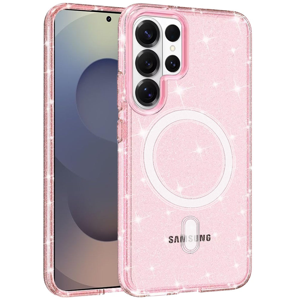 For Samsung Galaxy S26 Ultra MagSafe Compatible Glitter Sparkle Bling Hybrid Case with Magnetic Circle, Slim TPU & Hard PC Frame Case Cover