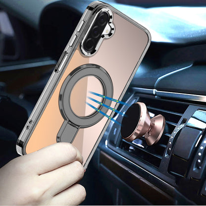 For Samsung Galaxy A17 5G Chrome Hybrid with Rotating Magnetic Circle Ring Stand, Slim Shockproof Hybrid Case Cover Cosmic Orange