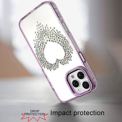 For iPhone 16 Pro Max (6.9") Angel Hearts Bling Glitter Diamond Hybrid TPU Cover, Colorful Frame Shockproof Protective Back Case Cover Purple