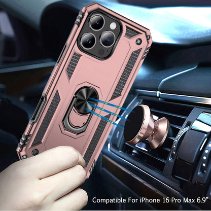 For iPhone 16 Pro Max (6.9") Hybrid Shockproof Durable 360 Degree Rotatable Ring Stand Holder Kickstand Fit Magnetic Car Mount Case Cover
