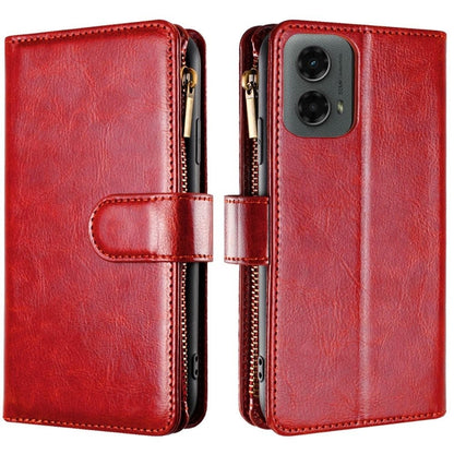 For Motorola Moto G 5G 2024 Luxury Wallet Card Holder Zipper Design Shockproof Protection Secure Grip Multi Slot Storage for Daily Use Case Cover Red