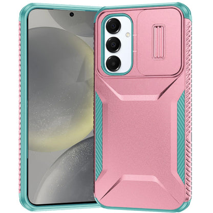 For Samsung Galaxy S25 Plus /S25+ /S24/Plus Slim Fit Shockproof Hybrid with Slide Camera Window Covering, Rugged Tpu Silicone Hard PC Bumper Case Cover Pink-Teal