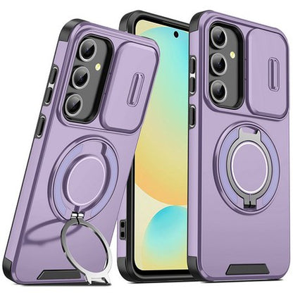 For Samsung Galaxy A17 5G Hybrid Case with 360° Magnetic Ring Stand, Camera Slide Protector & Compatible with MagSafe Case Cover