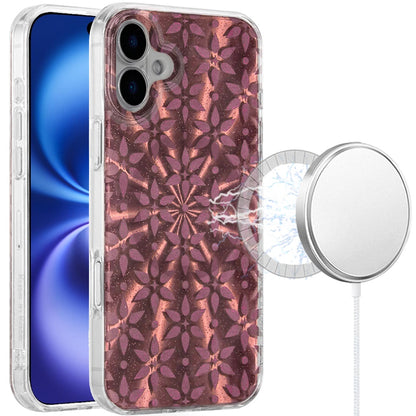 For Apple iPhone 17 Stylish Pattern Fashion IMD Printed Design TPU Double Layer Slim Shockproof with Magnetic Back Case Cover Flowers Mandala Brown