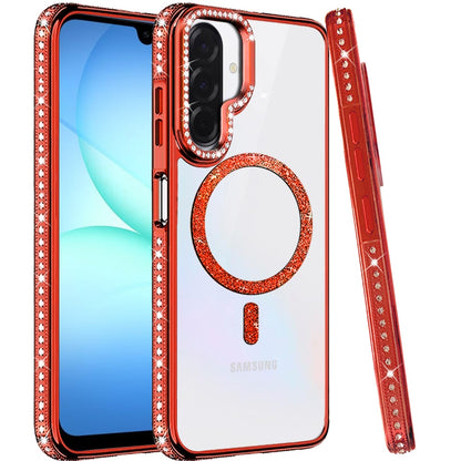 Phone Case for Samsung Galaxy A17 5G Luxury Diamond Bling Edged Magnetic Glitter Shockproof Hybrid with Camera Kickstand Durable Grip Cover
