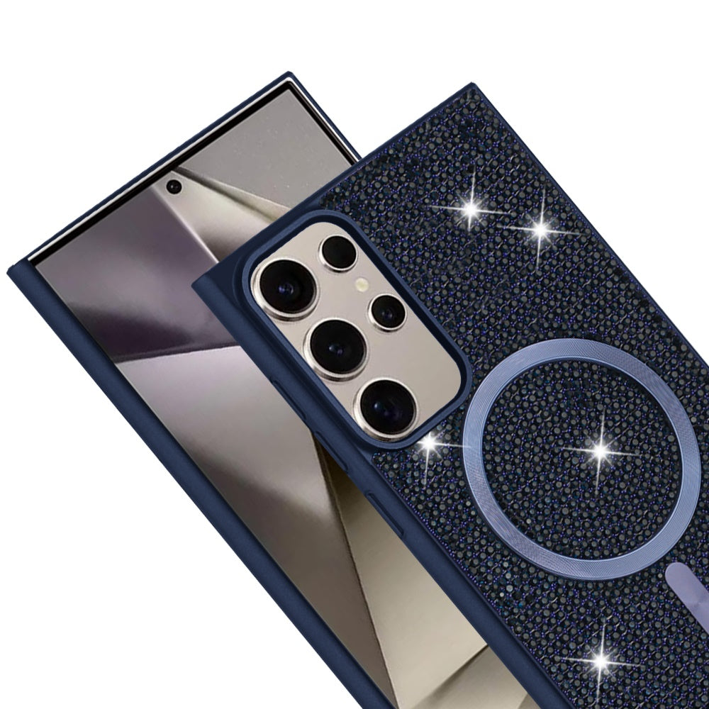 For Samsung Galaxy S25 Ultra Sparkly Diamond Bling Case Rhinestone Skin Hybrid with Magnetic Circle, MagSafe Compatible Case Cover