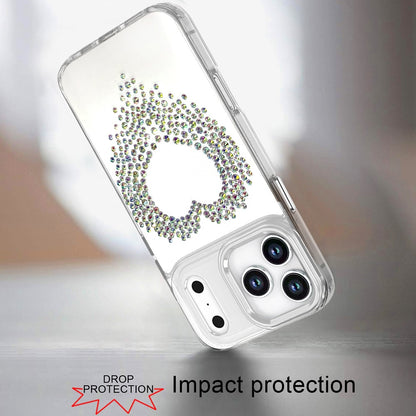 For Apple iPhone 17 Pro (6.3") Angel Hearts Bling Glitter Diamond Hybrid TPU Cover, Colorful Frame Shockproof Protective Back Case Cover Purple