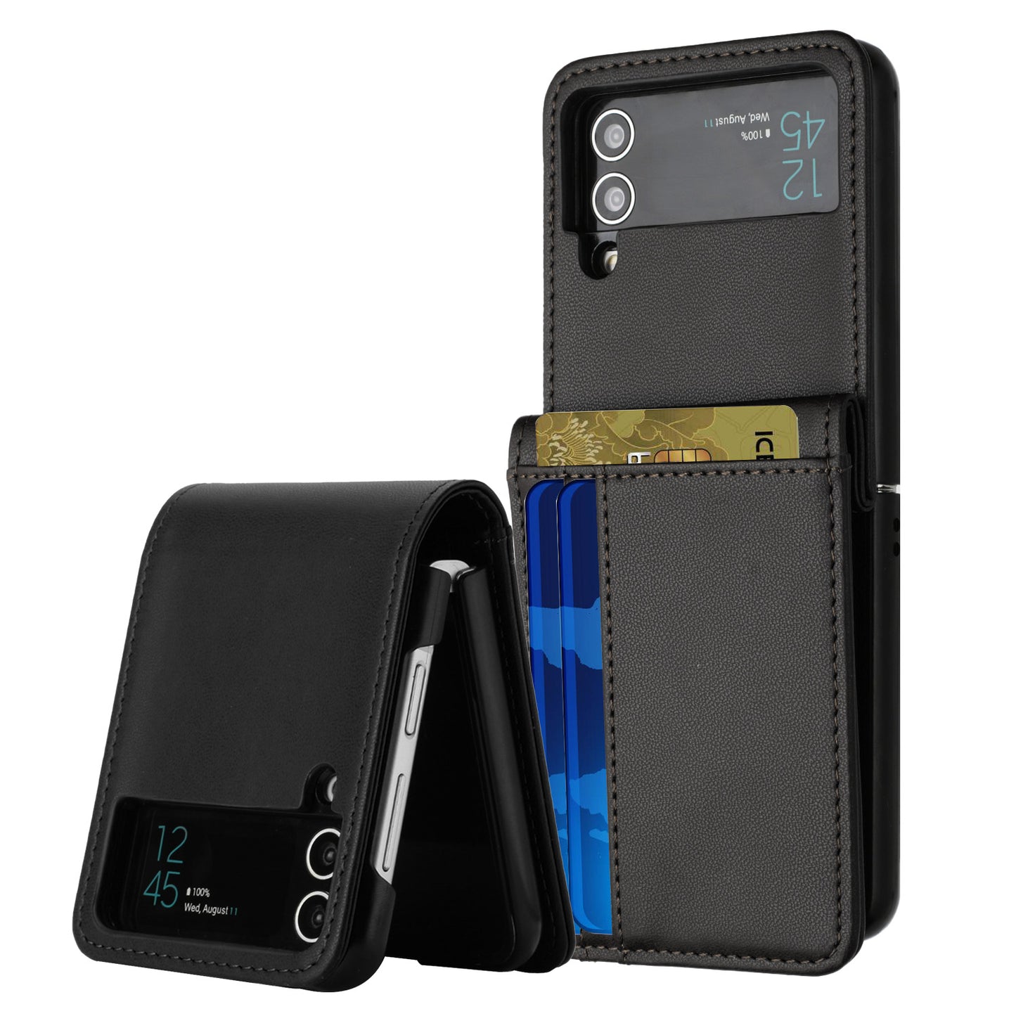 For Motorola Razr+ Plus 2024 Wallet Back Storage PU Leather with Credit Card ID Slots Holder Pocket Hybrid Protective Case Cover
