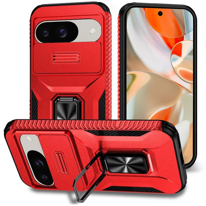 For Google Pixel 9 Pro XL (6.8") Camera Cover Phone Case with Magnetic Rotation Ring Stand [Military Grade] Hybrid Hard TPU Shockproof Case Cover