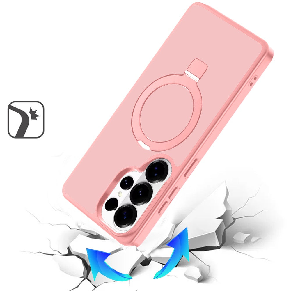 For Samsung Galaxy S26 Ultra Magnetic Circle Back with Ring Stand Full Rotation Matte Hybrid Shockproof Case Cover