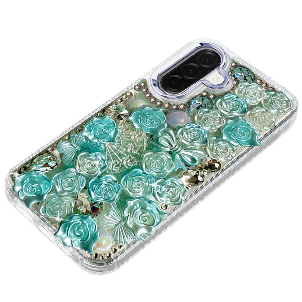 For Samsung Galaxy S26 Muti-Color Floral Fashion Bling Crystal 3D Full Diamonds Stones Sparkle Rhinestone Glitter Hybrid Case Cover