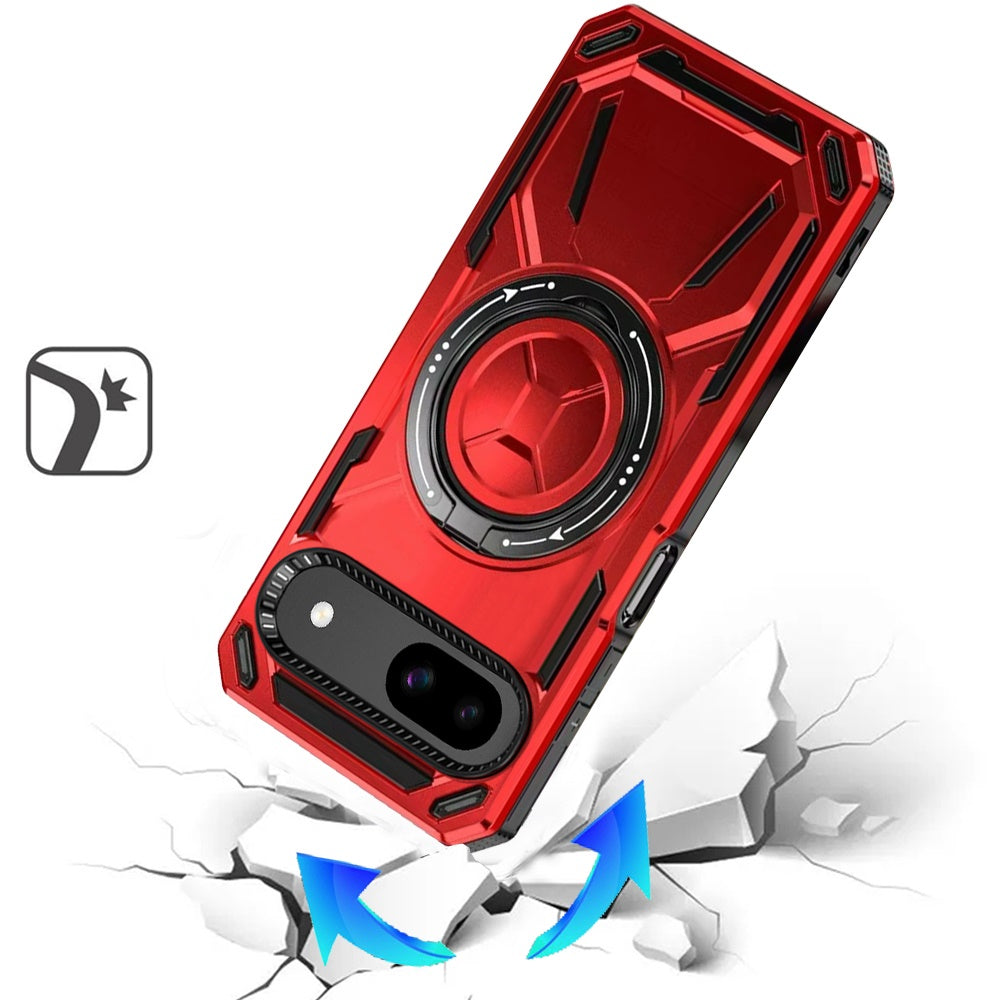 For Google Pixel 9 Pro Hybrid Magnetic Ring and 360° Rotational Kickstand with MagSafe Compatible, Military Grade Drop Protection Case Cover Red