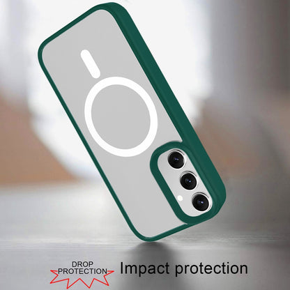 For Samsung Galaxy S24 Ultra Magnetic Circle Hybrid 2mm Shock Protection Durable Grip Color Button Design for Ultra Series Case Cover Midnight Green