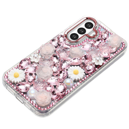 For Samsung Galaxy S26+ / S26 Plus Fashion Daisy Floral Series, Full 3D Bling Crystal Diamonds Sparkling Rhinestone Glitter Hybrid Design Case Cover